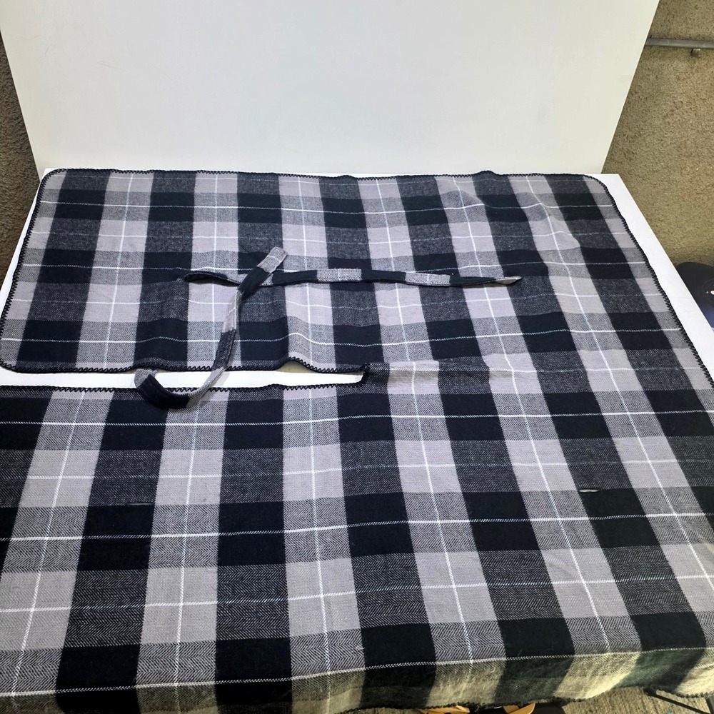 Blanket Wrap Shawl Women OS Black Gray Plaid Reversible Herringbone